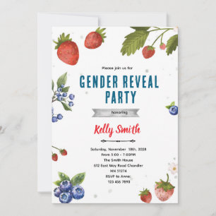 Strawberries and Blueberries Gender Reveal invite