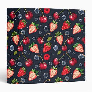 Strawberries and cherries on a dark background   3 ring binder
