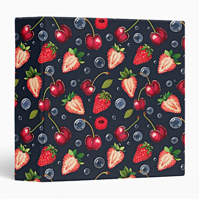 Strawberries and cherries on a dark background   3 ring binder (Front/Spine)