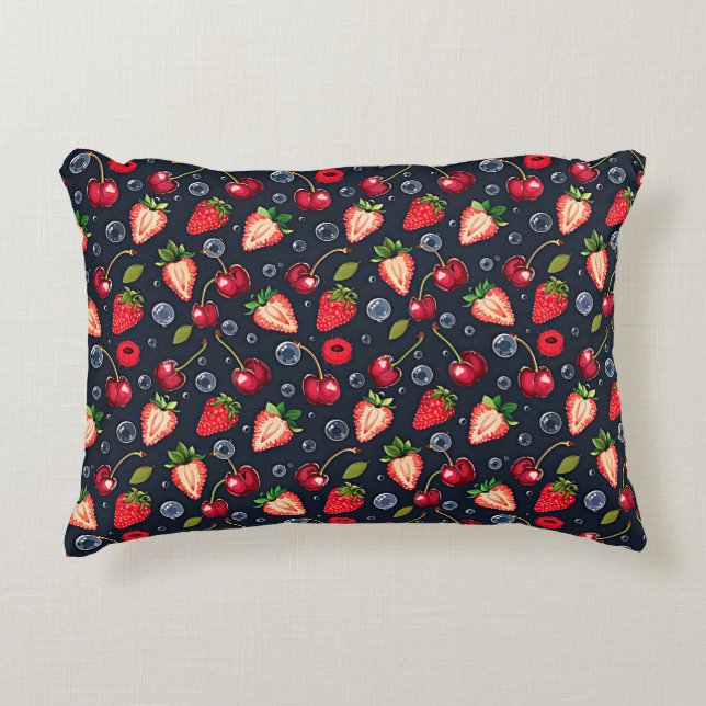 Strawberries and cherries on a dark background   accent pillow (Front)