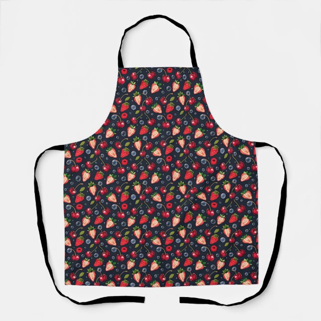 Strawberries and cherries on a dark background   apron (Front)