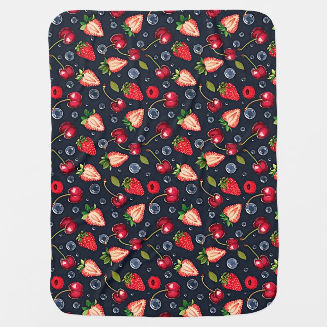 Strawberries and cherries on a dark background   baby blanket (Front)