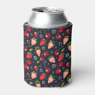Strawberries and cherries on a dark background can cooler