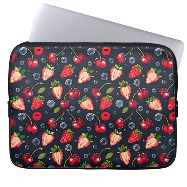 Strawberries and cherries on a dark background   laptop sleeve (Front)