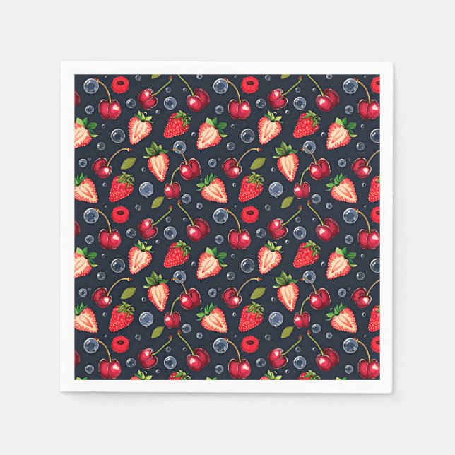 Strawberries and cherries on a dark background   napkins (Front)