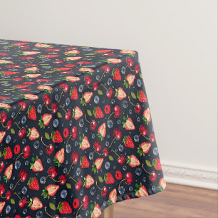 Strawberries and cherries on a dark background   tablecloth