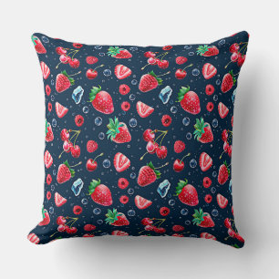 Strawberries and cherries on a dark background   throw pillow