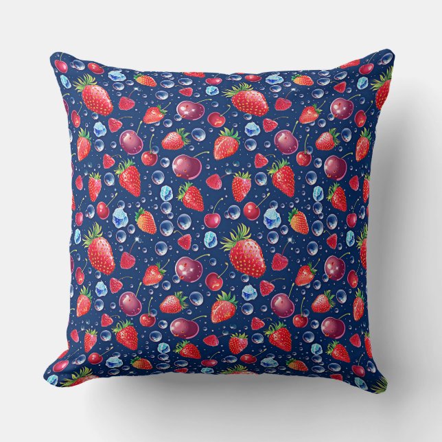 Strawberries and cherries on a dark background   throw pillow (Front)