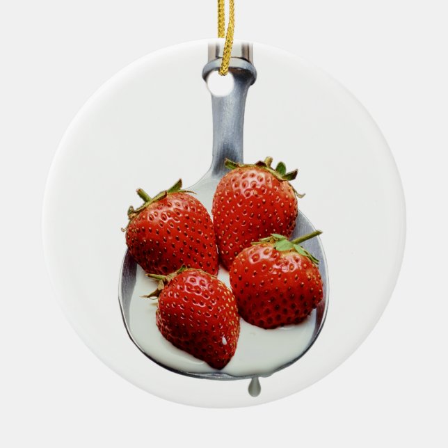 Strawberries and Cream Ceramic Ornament (Front)
