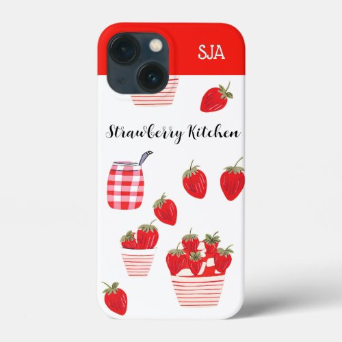 Strawberries and Cream Fresh Fruit Summer Monogram iPhone 13 Mini Case