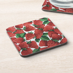 Strawberries and Cream Pattern Beverage Coaster