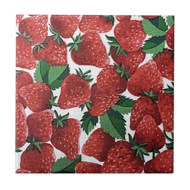 Strawberries and Cream Pattern Ceramic Tile (Front)