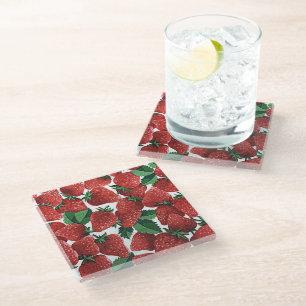 Strawberries and Cream Pattern Glass Coaster