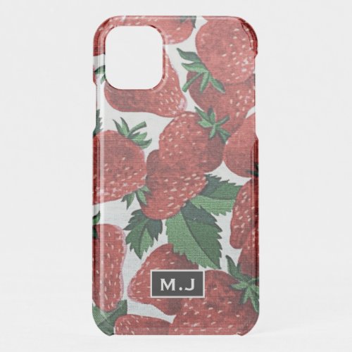 Strawberries and Cream Pattern Monogram iPhone 11 Case