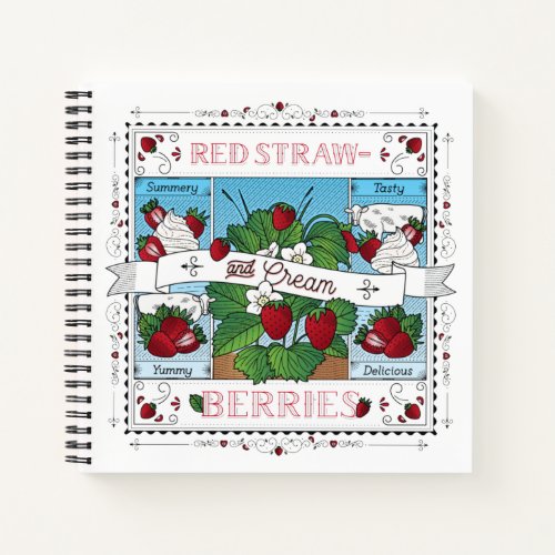 Strawberries and Cream Sketchbook Blank 85x85  Notebook