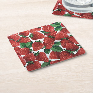Strawberries and Cream Square Paper Coaster