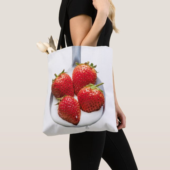 Strawberries and Cream Tote Bag (Close Up)