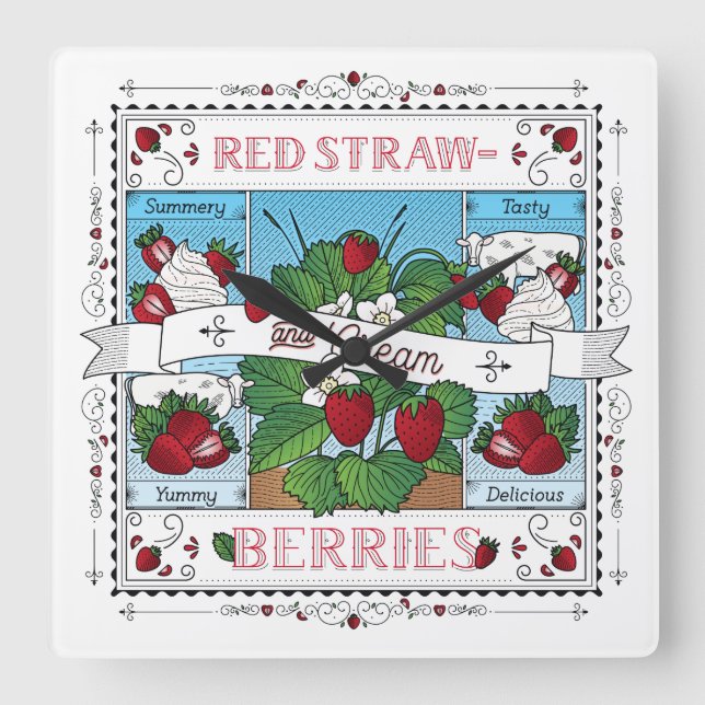 Strawberries and Cream Wall Clock (Front)