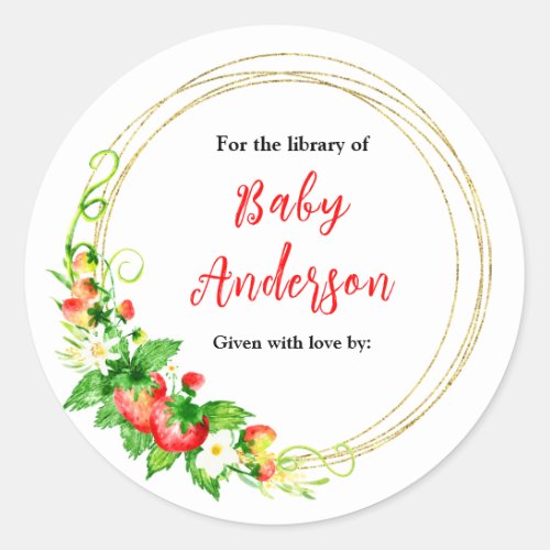 Strawberries and Daisies Baby Shower Bookplate