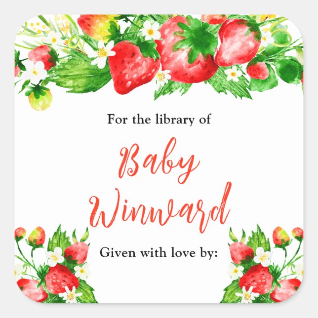 Strawberries and Daisies Baby Shower Bookplate (Front)