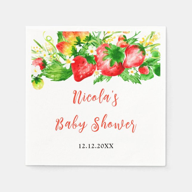 Strawberries and Daisies Baby Shower Napkins (Front)