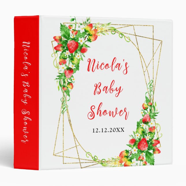 Strawberries and Daisies Baby Shower Photo Album 3 Ring Binder (Front/Spine)