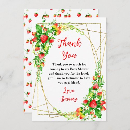 Strawberries and Daisies Baby Shower Thank You Card