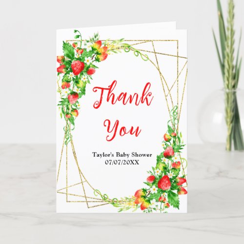 Strawberries and Daisies Baby Shower Thank You Card