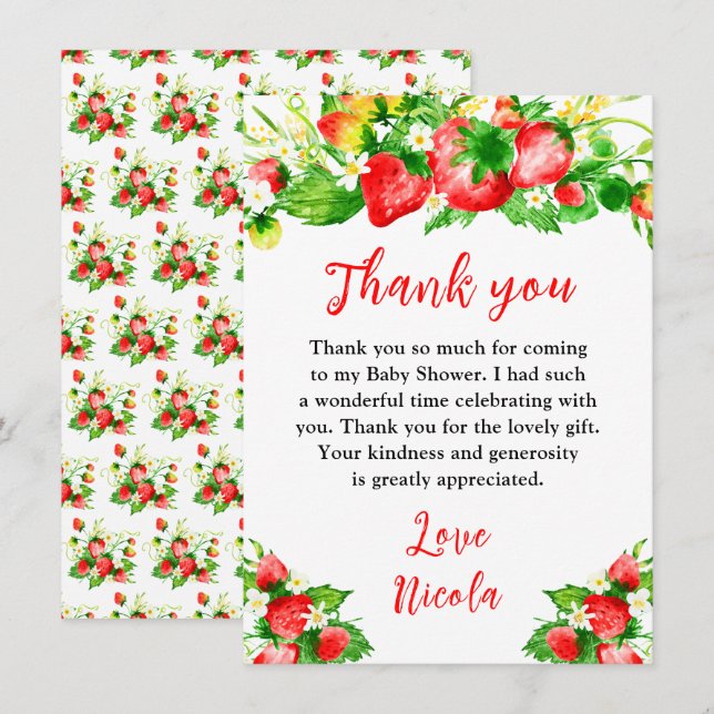 Strawberries and Daisies Baby Shower Thank You Card (Front/Back)