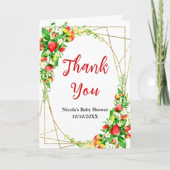 Strawberries and Daisies Baby Shower Thank You Card (Front)