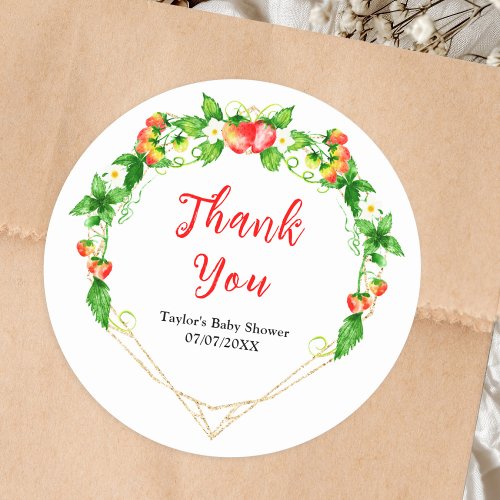 Strawberries and Daisies Baby Shower Thank You Classic Round Sticker