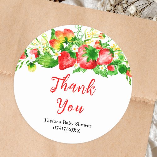 Strawberries and Daisies Baby Shower Thank You Classic Round Sticker