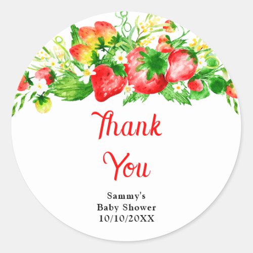 Strawberries and Daisies Baby Shower Thank You Classic Round Sticker