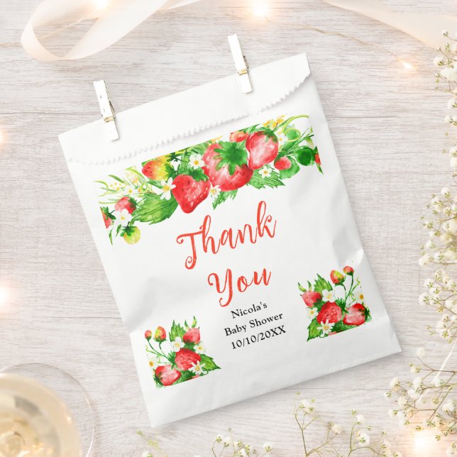 Strawberries and Daisies Baby Shower Thank You Favor Bag (Clipped)