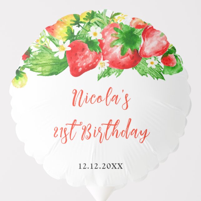 Strawberries and Daisies Birthday Balloon (Front)
