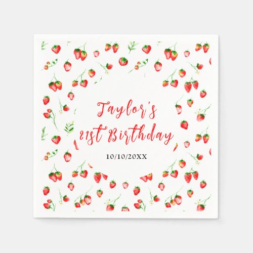 Strawberries and Daisies Birthday Party Napkins