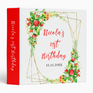 Strawberries and Daisies Birthday Photo Album 3 Ring Binder