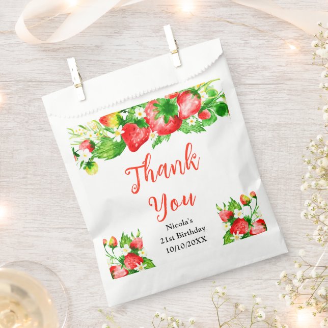 Strawberries and Daisies Birthday Thank You Favor Bag (Clipped)
