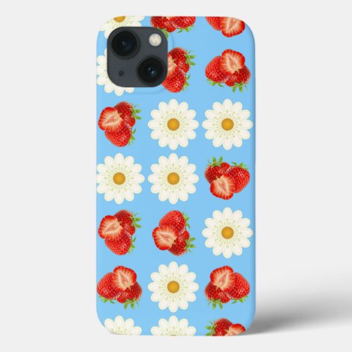 Strawberries and daisies iPhone 13 case