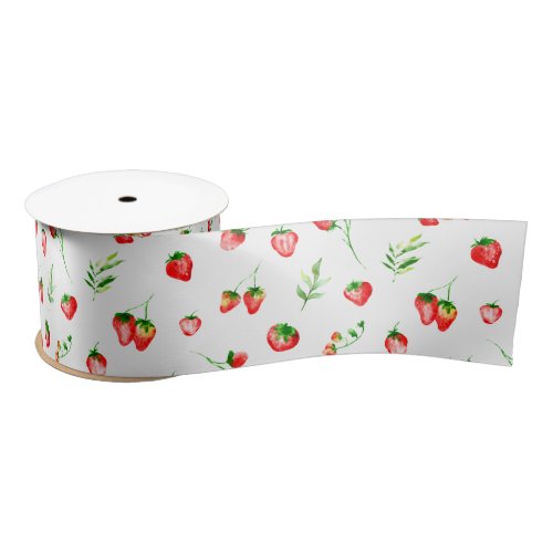 Strawberries and Daisies Pattern Satin Ribbon