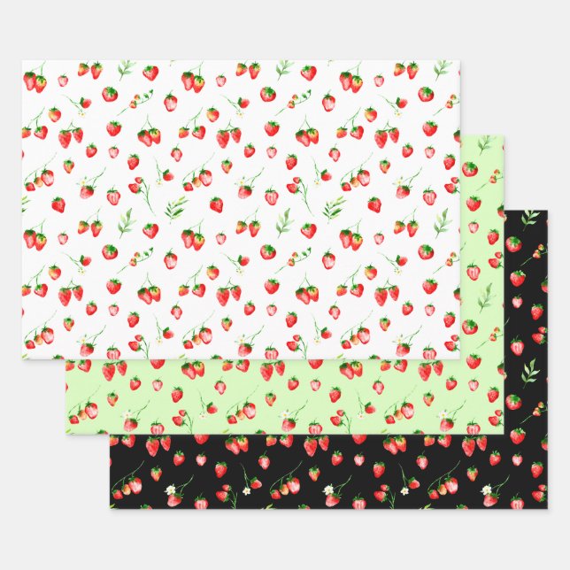 Strawberries and Daisies Pattern Wrapping Paper Sheets (Set)