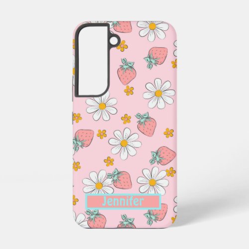 Strawberries and daisies Pink and Yellow Samsung Galaxy S22 Case