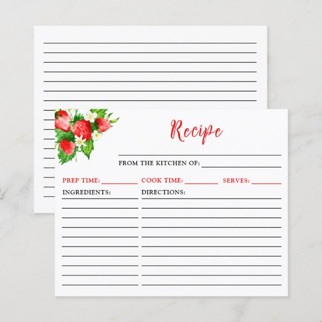 Strawberries and Daisies Recipe Card (Front/Back)