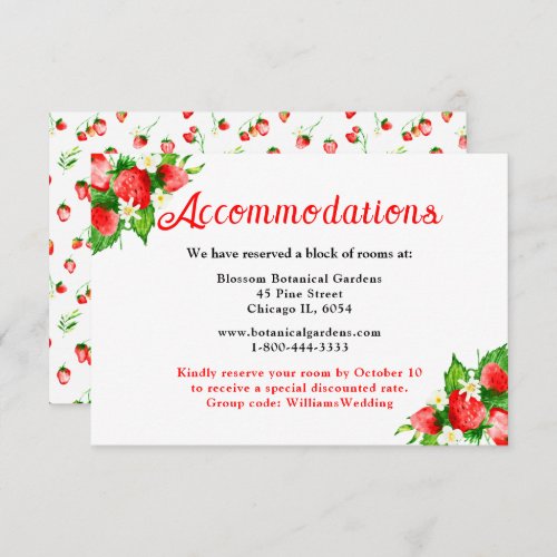 Strawberries and Daisies Wedding Accommodations Enclosure Card