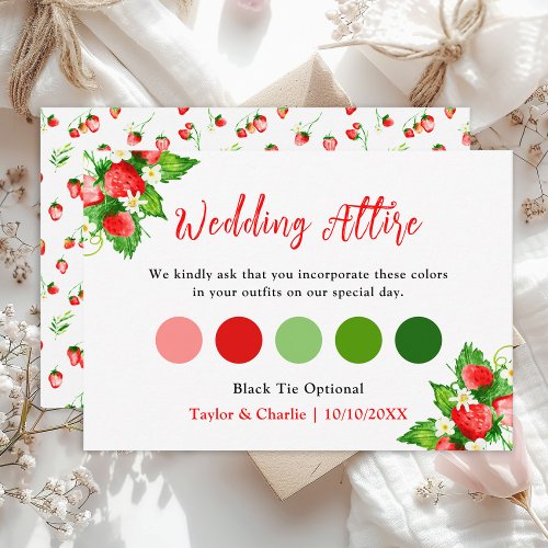 Strawberries and Daisies Wedding Attire Dress Code Enclosure Card