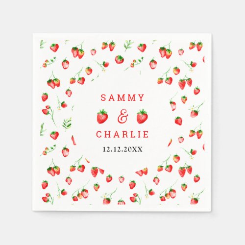 Strawberries and Daisies Wedding Napkins