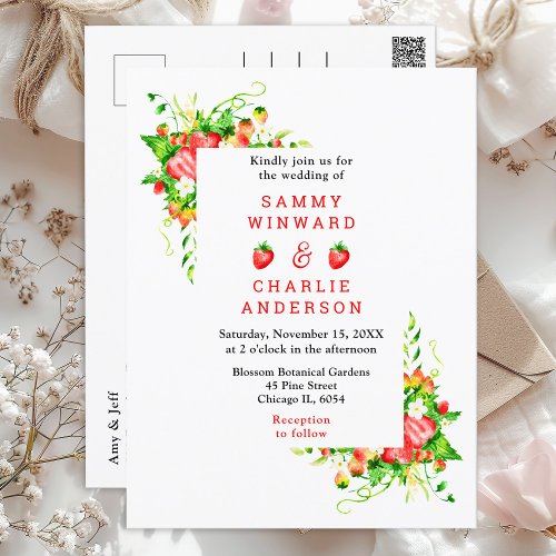 Strawberries and Daisies Wedding Postcard