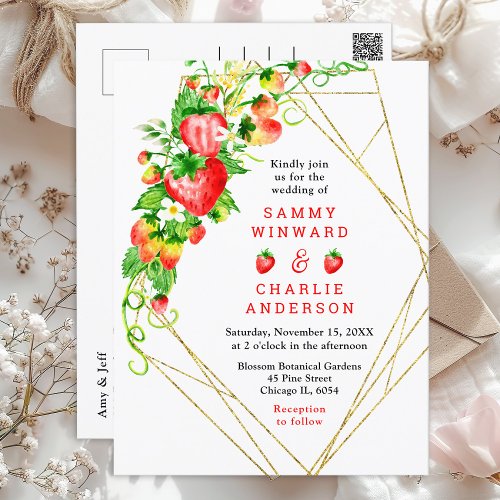 Strawberries and Daisies Wedding Postcard