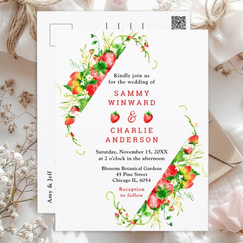 Strawberries and Daisies Wedding Postcard