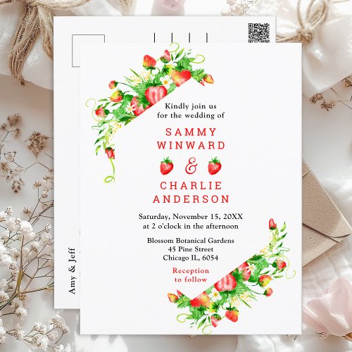 Strawberries and Daisies Wedding Postcard